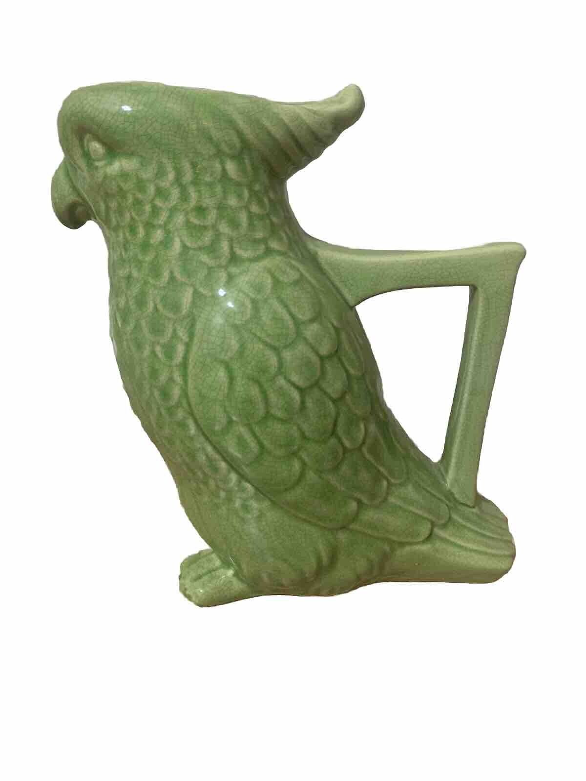 Vintage Cockatoo Figural Pitcher Green 10” Rare Kitchenware Barware