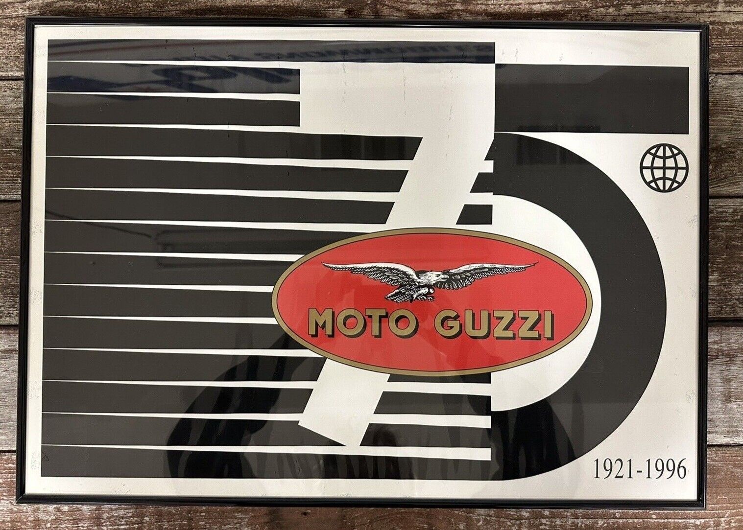 VINTAGE 1996 MOTO GUZZI 7TH ANNIVERSARY FRAMED POSTER