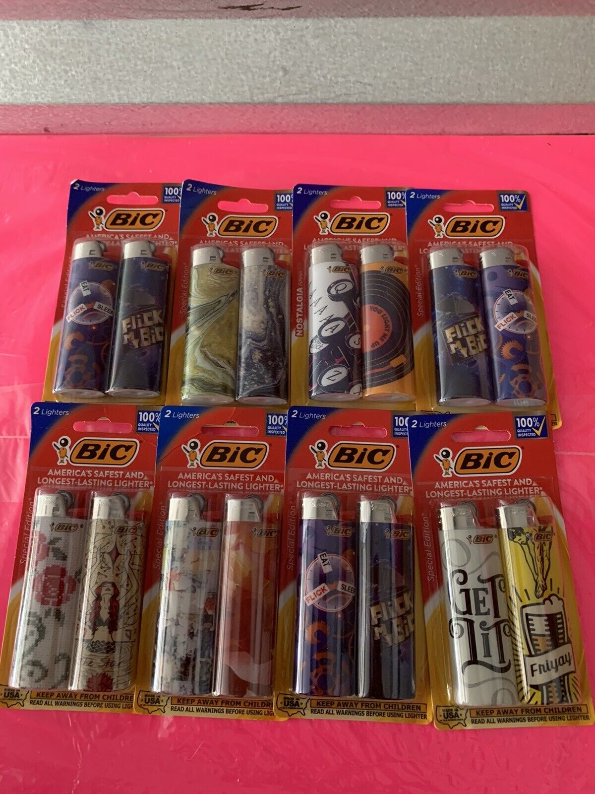 Lot Of 4 Mixed Two Packs Of Bic Lighters 8 Lighters Total Brand New Sealed Free