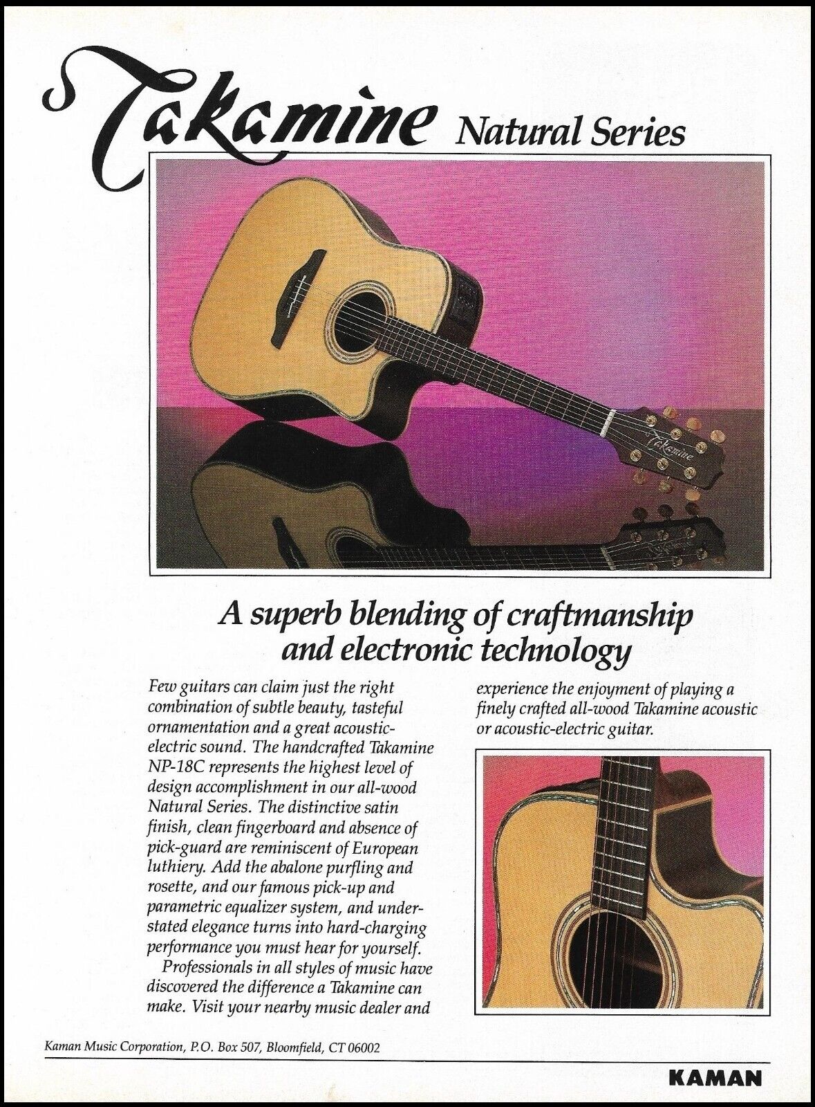 1990 Takamine NP-18C Natural Series acoustic guitar advertisement 8x11 ad print
