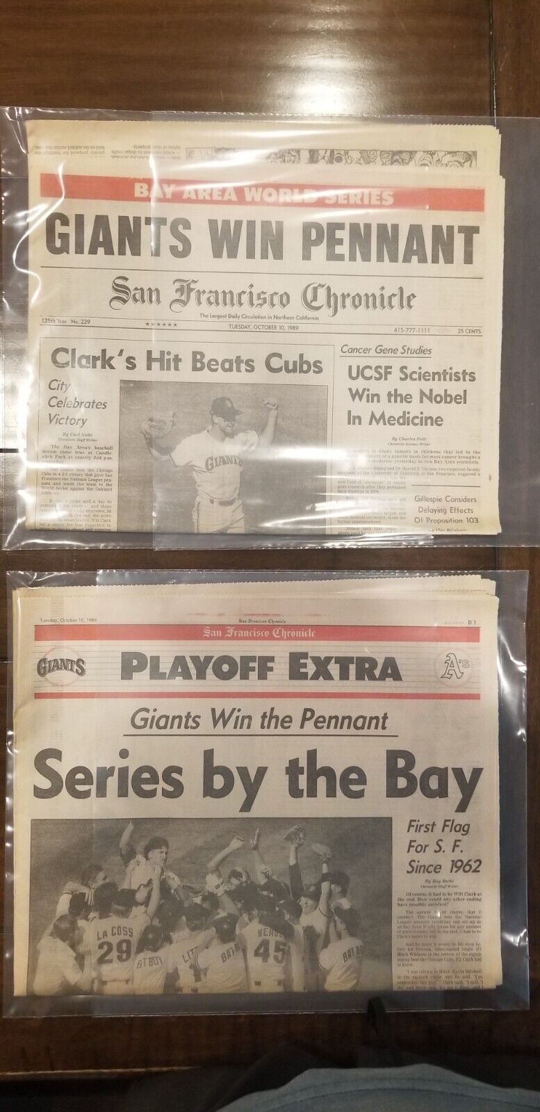 GIANTS WIN PENNANT WILL CLARK San Francisco Chronicle Thurs Oct 10, 1989