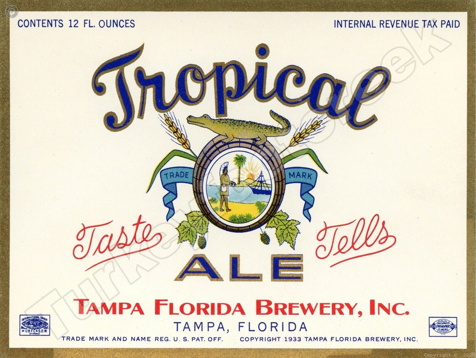 1933 Tropical Ale Beer Label 9\