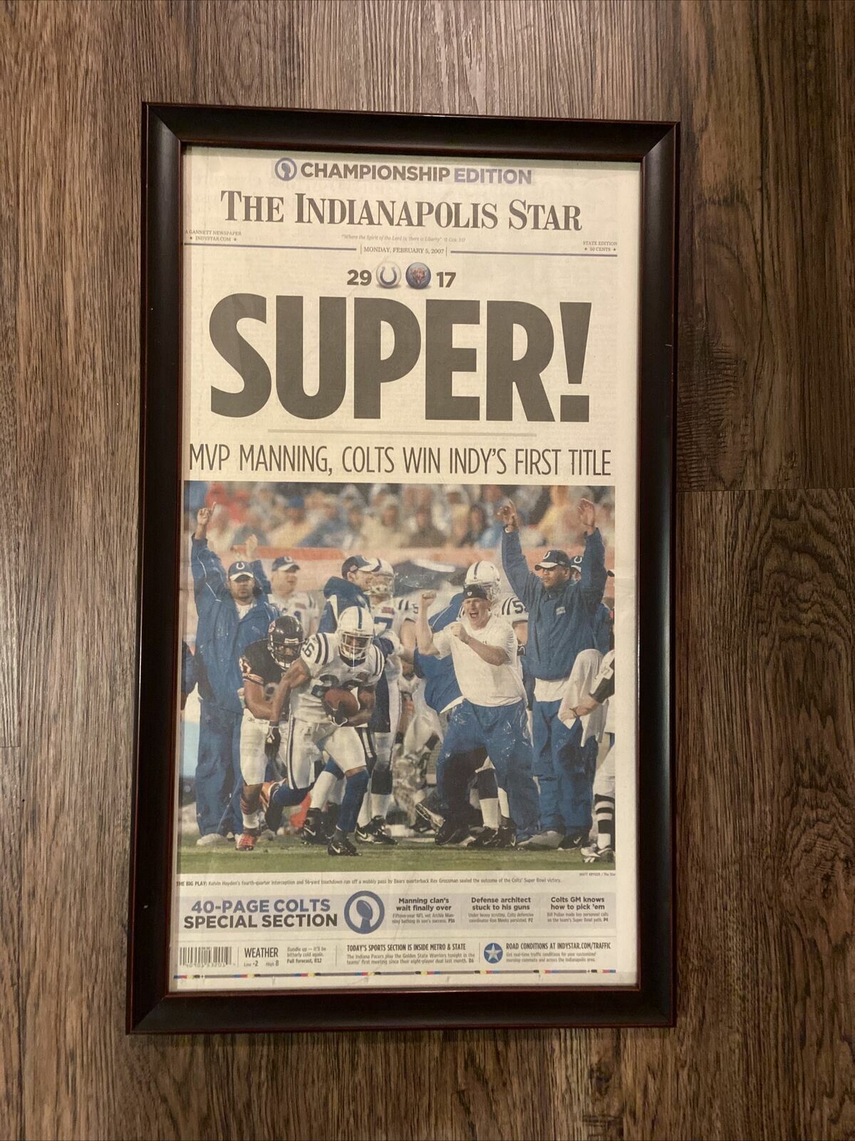 Super MVP Peyton Manning Colts Win INDY’s First Title Newspaper 2-5-2007 
