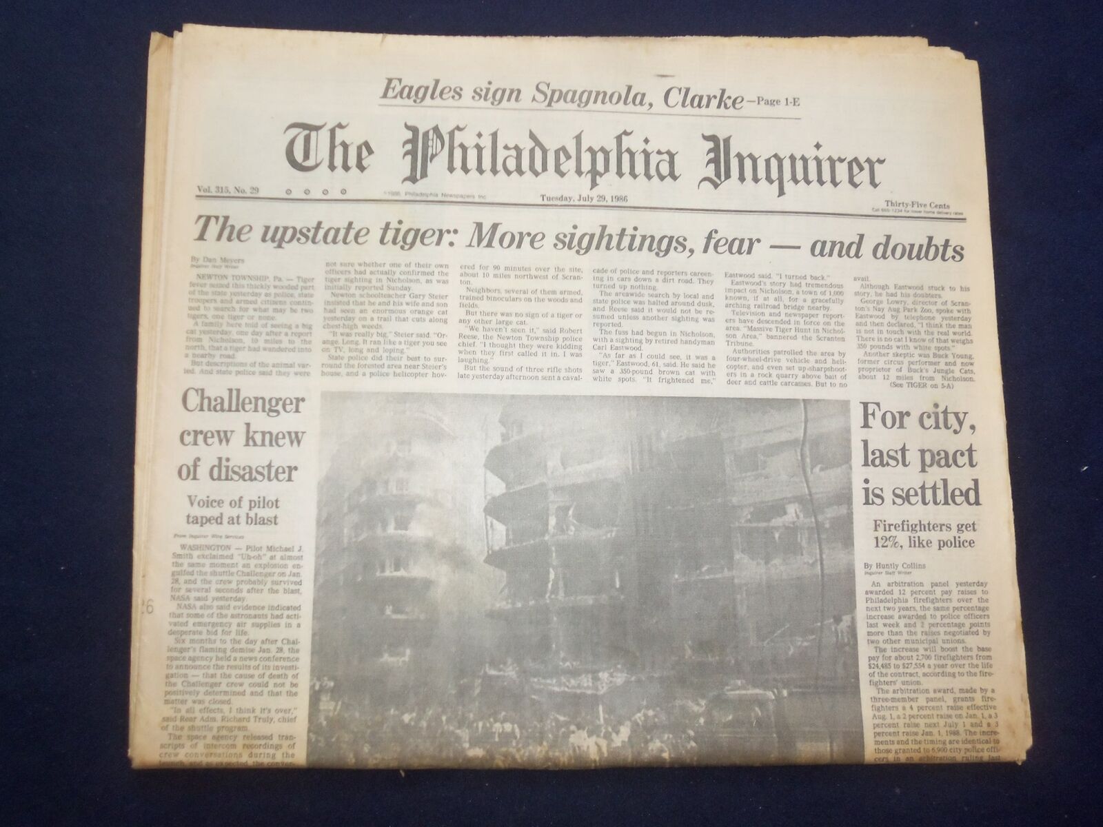1986 JULY 29 THE PHILADELPHIA INQUIRER - CHALLENGER CREW KNEW DISASTER - NP 7138