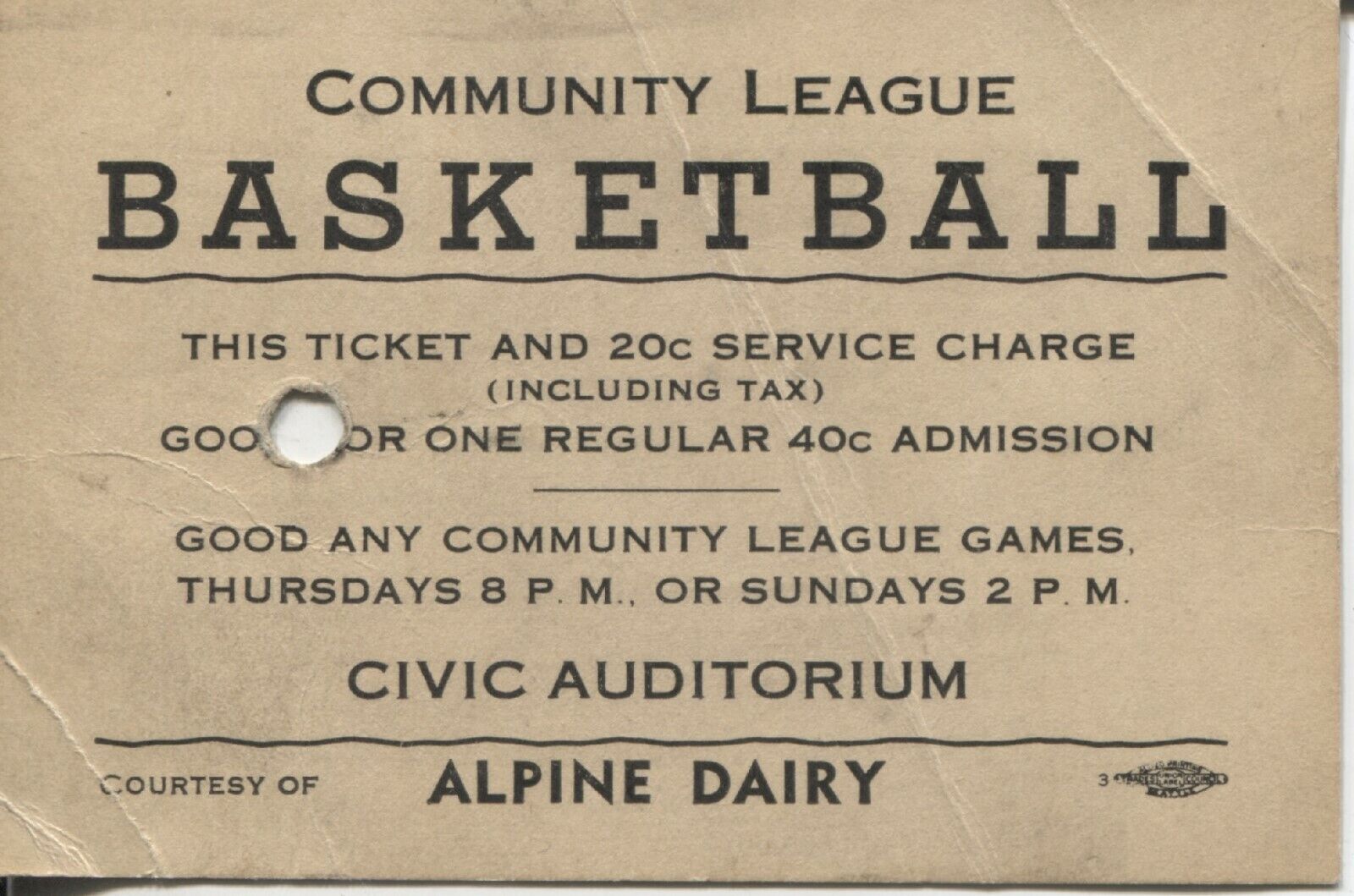 Basketball Ticket Community League Sponsored by Alpine Dairy Seattle