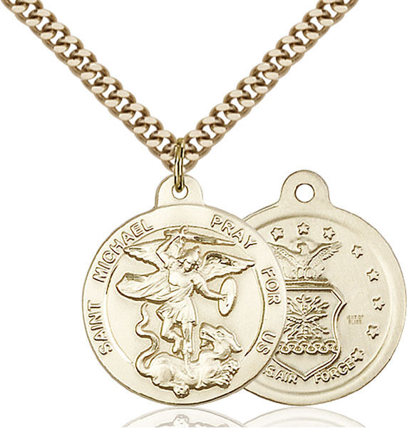 14K Gold Filled St Michael Air Force Military Soldier Catholic Medal Necklace