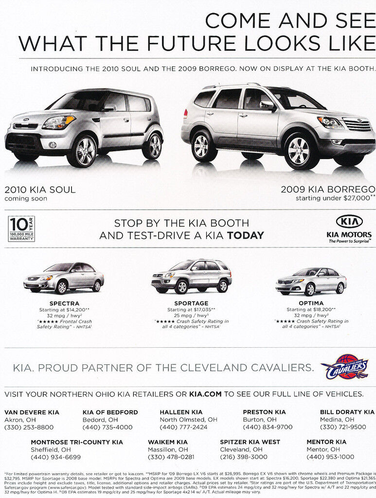 2009 Kia Borrego and 2010 Soul -  Original Car Advertisement Print Ad J177
