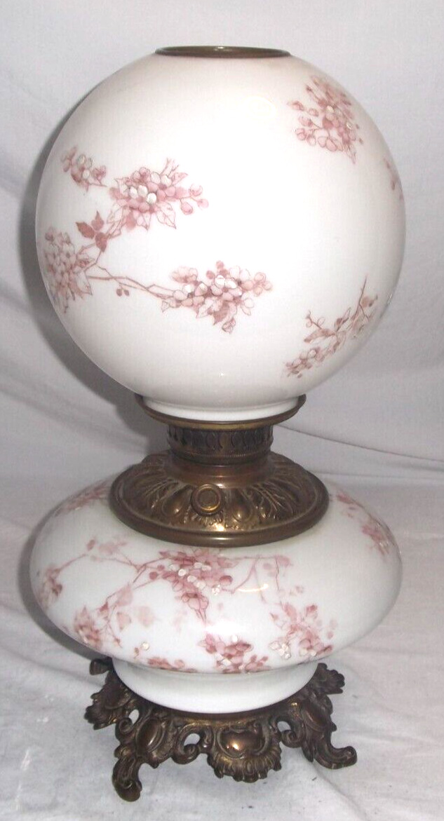 Antique GWTW Victorian AL&B Milk Glass Kerosene Oil Parlor Lamp