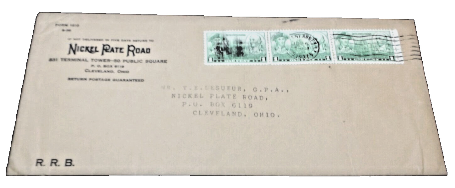 1936 NKP NICKEL PLATE ROAD USED COMPANY ENVELOPE CLEVELAND OHIO A
