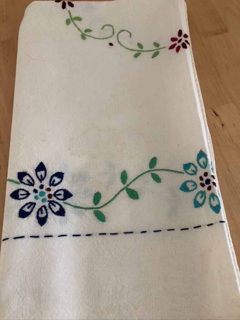 Vintage Tablecloth, Nice Neat Hand Embroidery, 29 1/2\