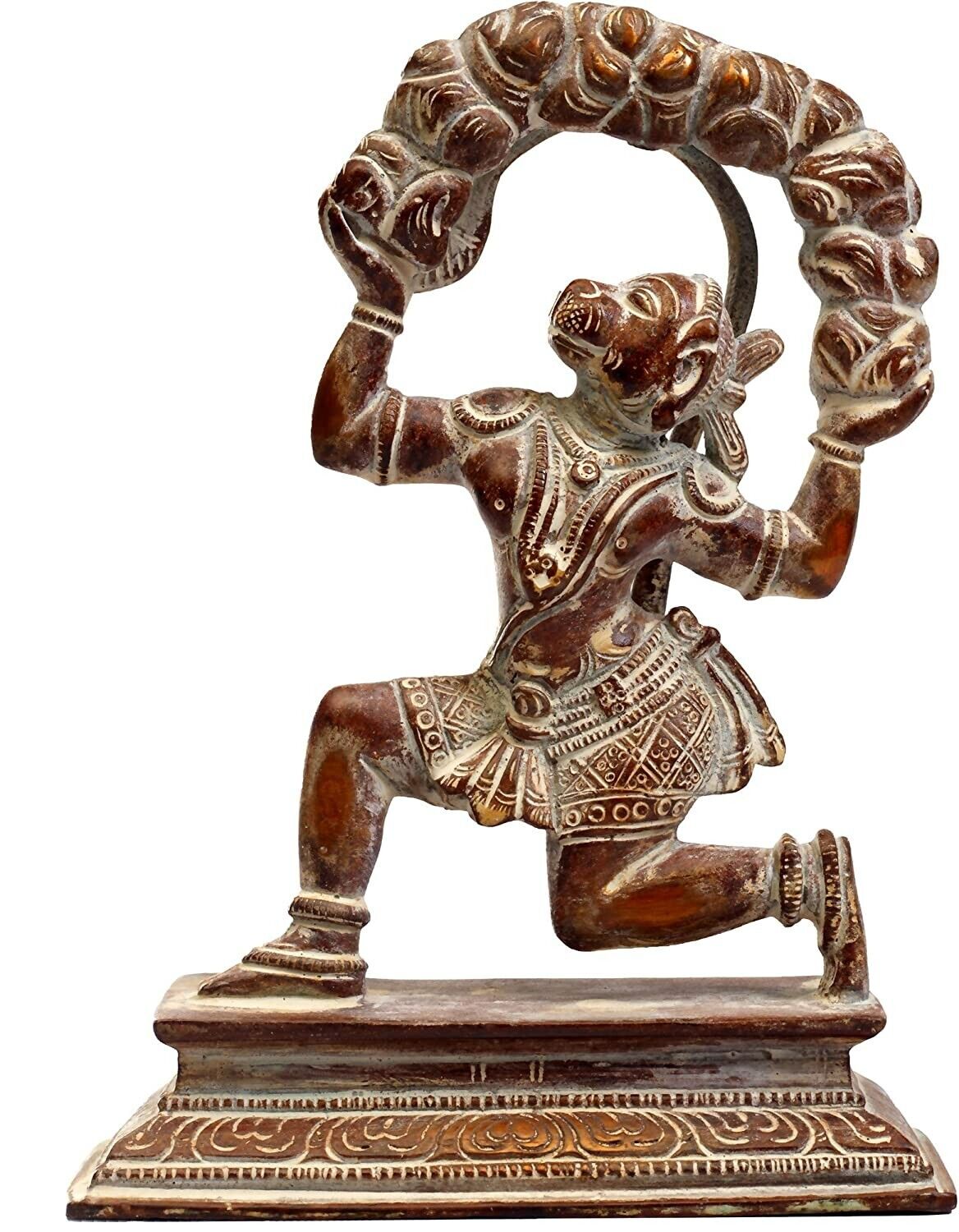 Lord Hanuman Carrying Mount Dron of Sanjeevani Herbs Brass Figurine Statue 6.3\'\'