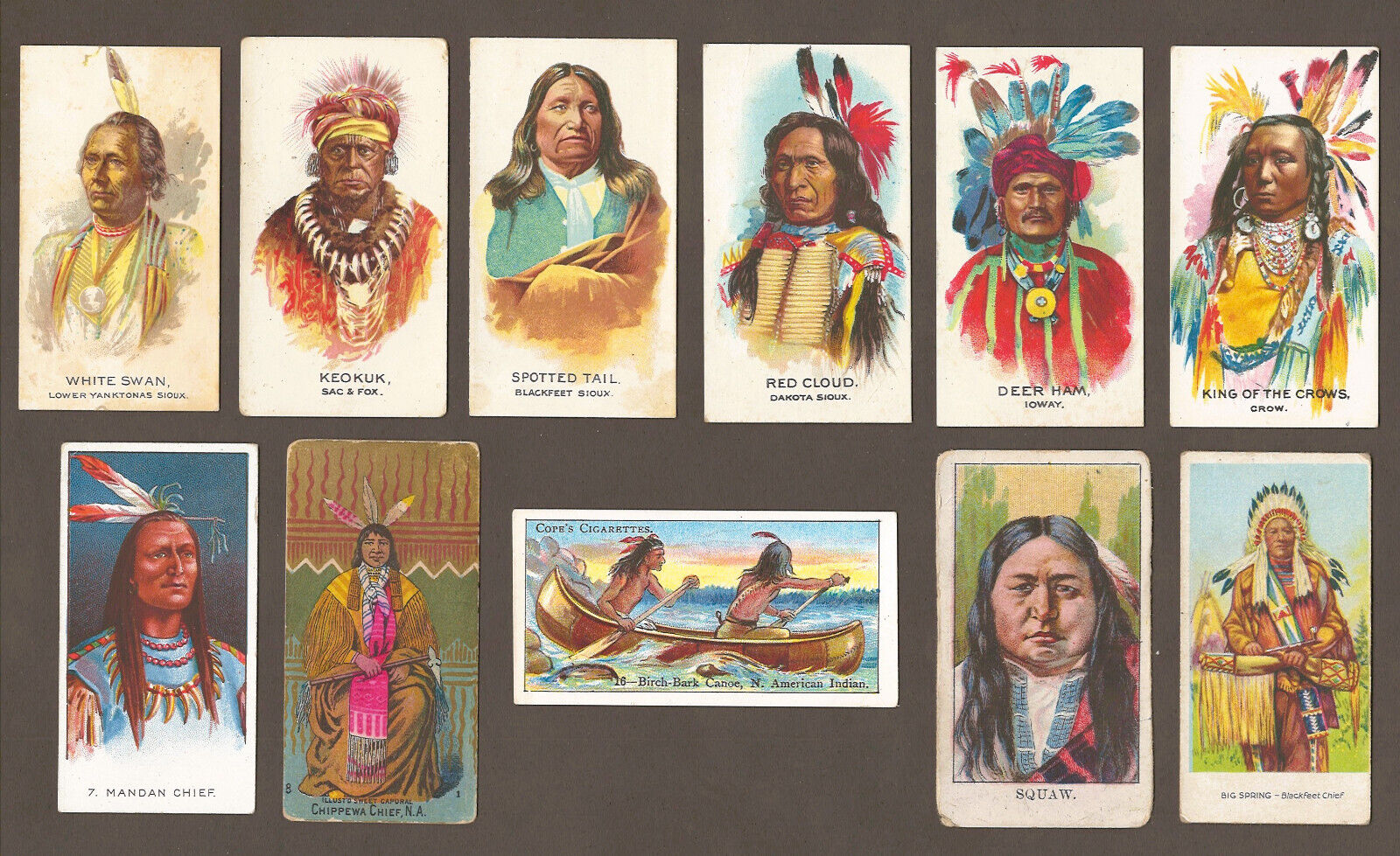 NATIVE AMERICAN / INDIAN Lot of ELEVEN Vintage Tobacco/Candy/Gum Trading Cards