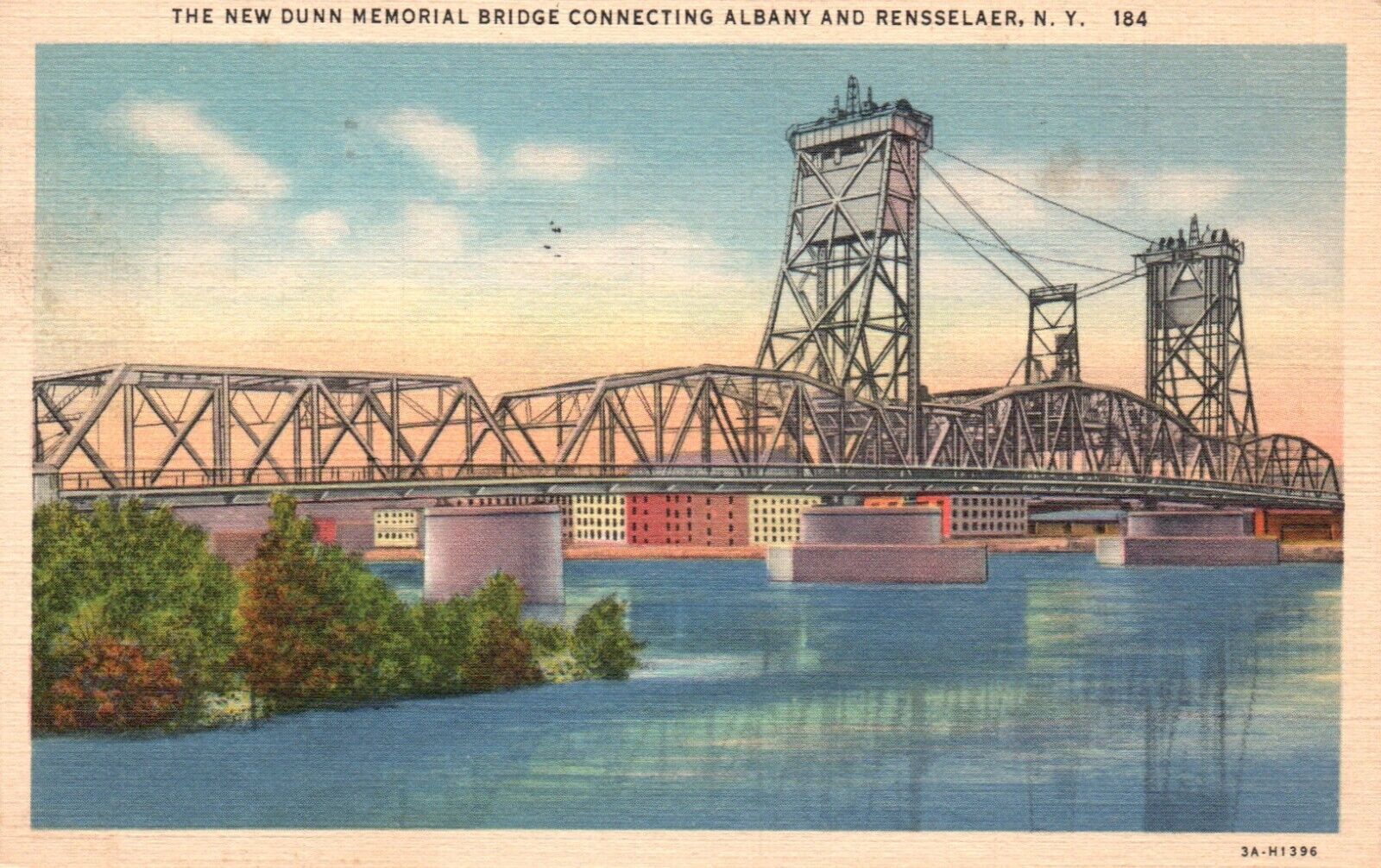 Postcard NY Dunn Memorial Bridge b/w Albany & Rensselaer 1941 Vintage PC H5818