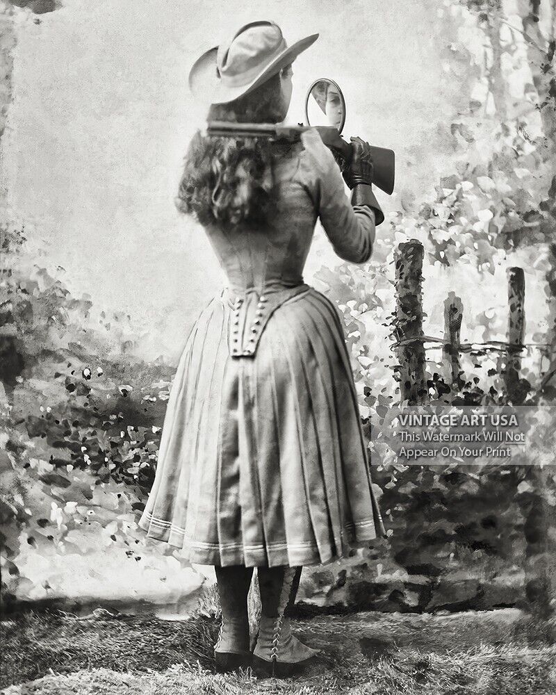 Annie Oakley Famous Trick Shot Photo - Gun Over Shoulder with Hand Mirror Art