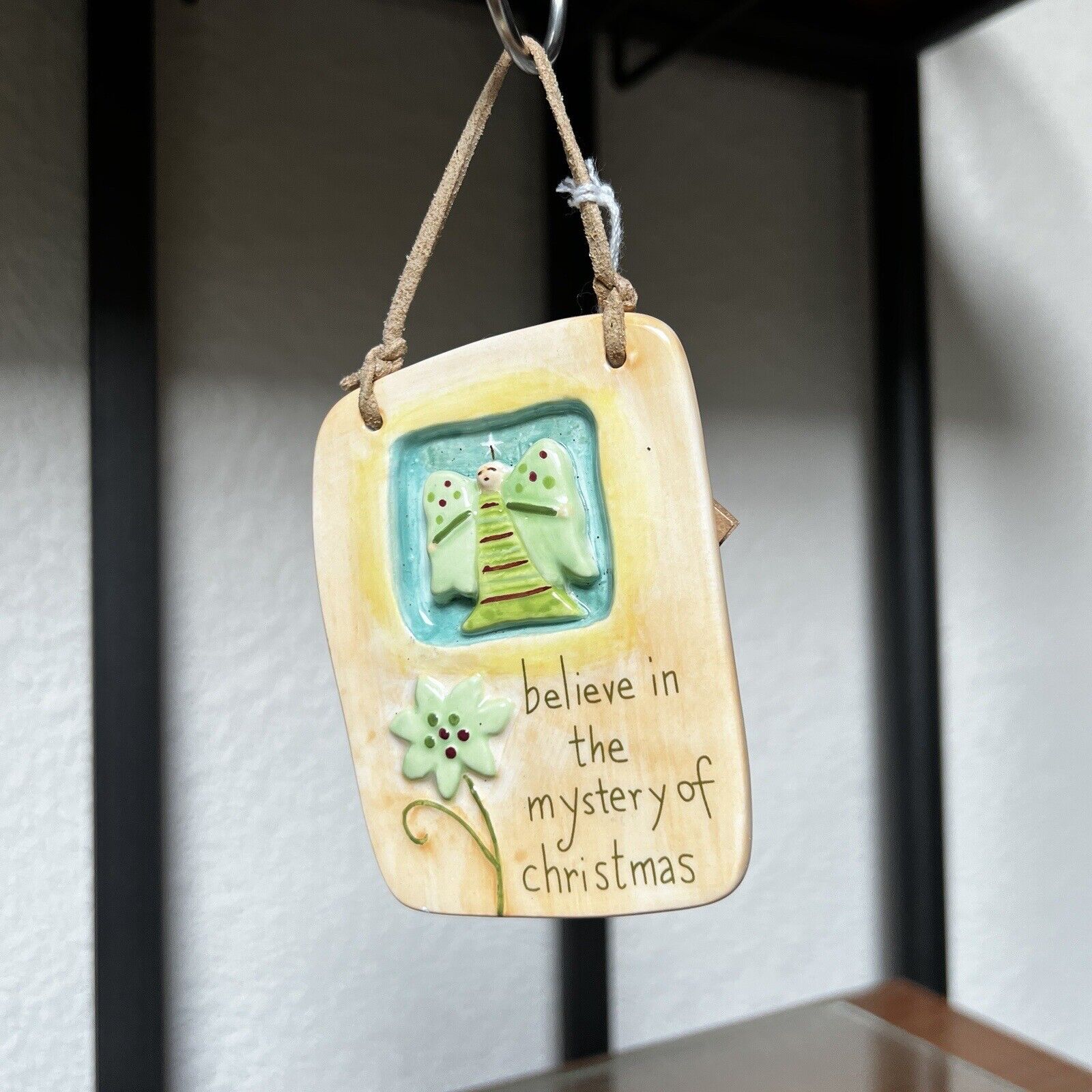 Natural Life Ceramic Plaque Angel Ornament “believe in the mystery of christmas”
