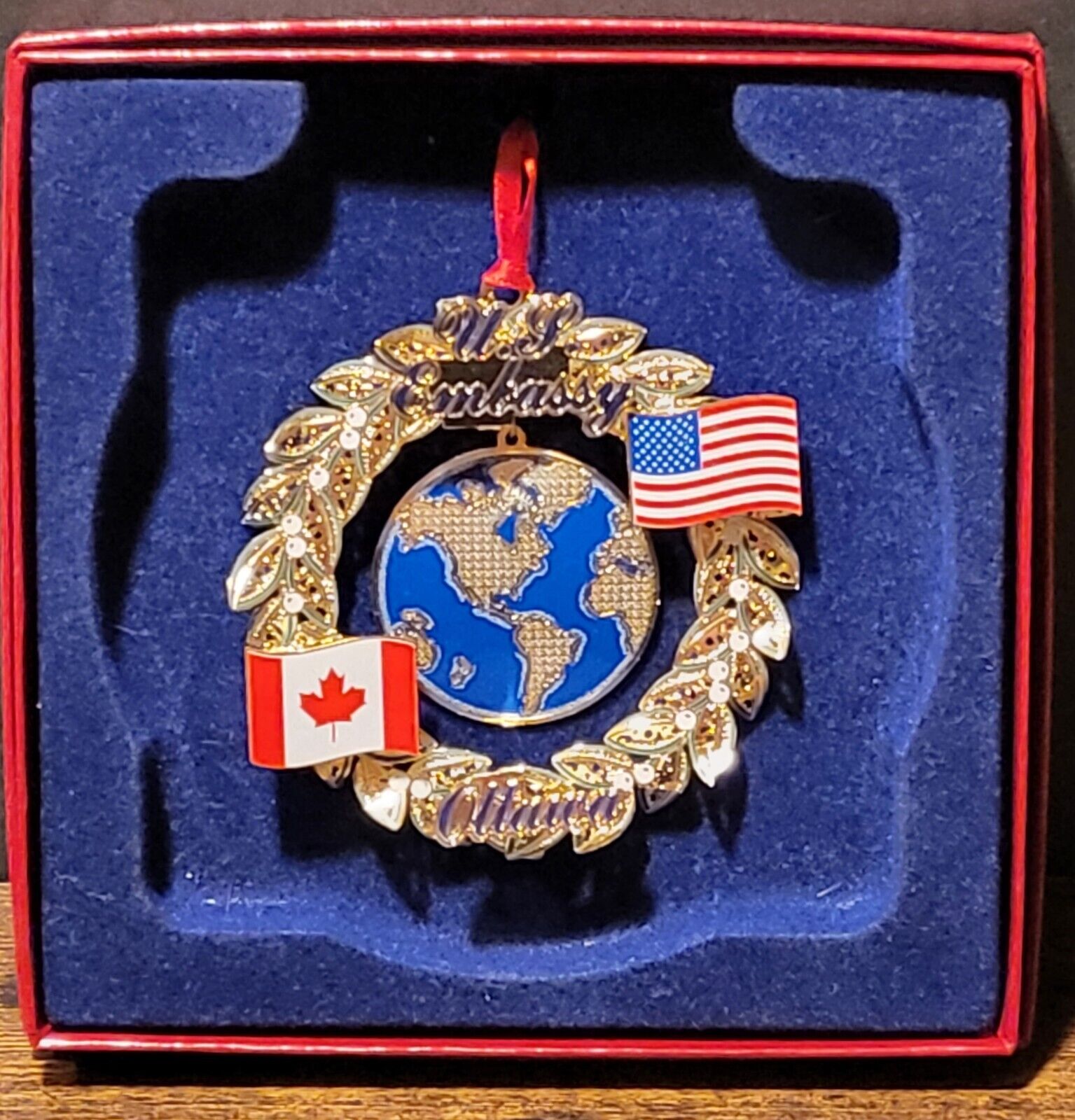 US Embassy of United States Ottawa Canada Boxed Metal Christmas Ornament