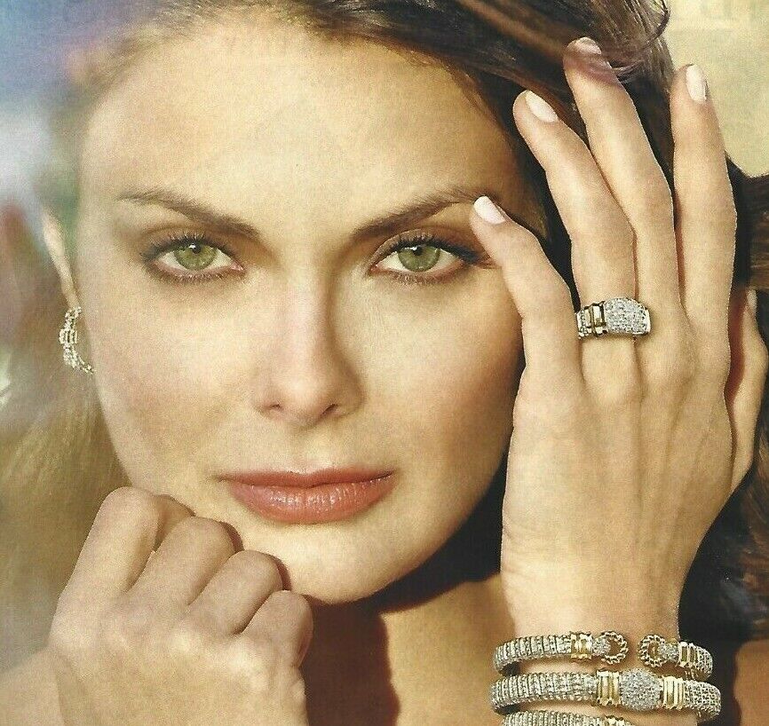 Vahan Jewelry Print Ad, Model with Diamond Bracelets, Earrings, Rings, Gold 