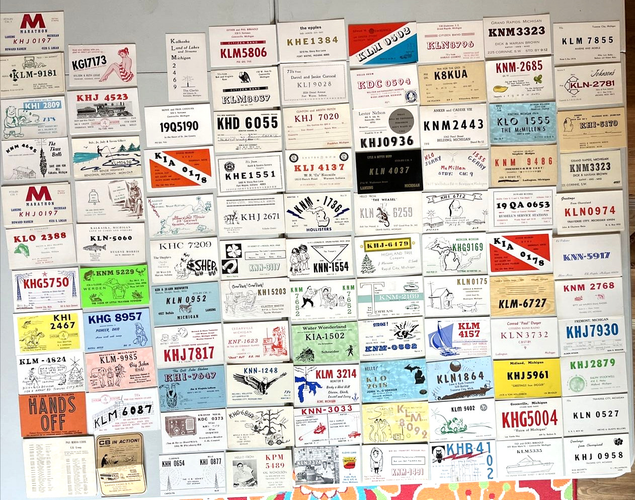 Vintage Lot 125+ Ham CB Radio QSL Swap Club Cards Postcards 1960's Primarily MI