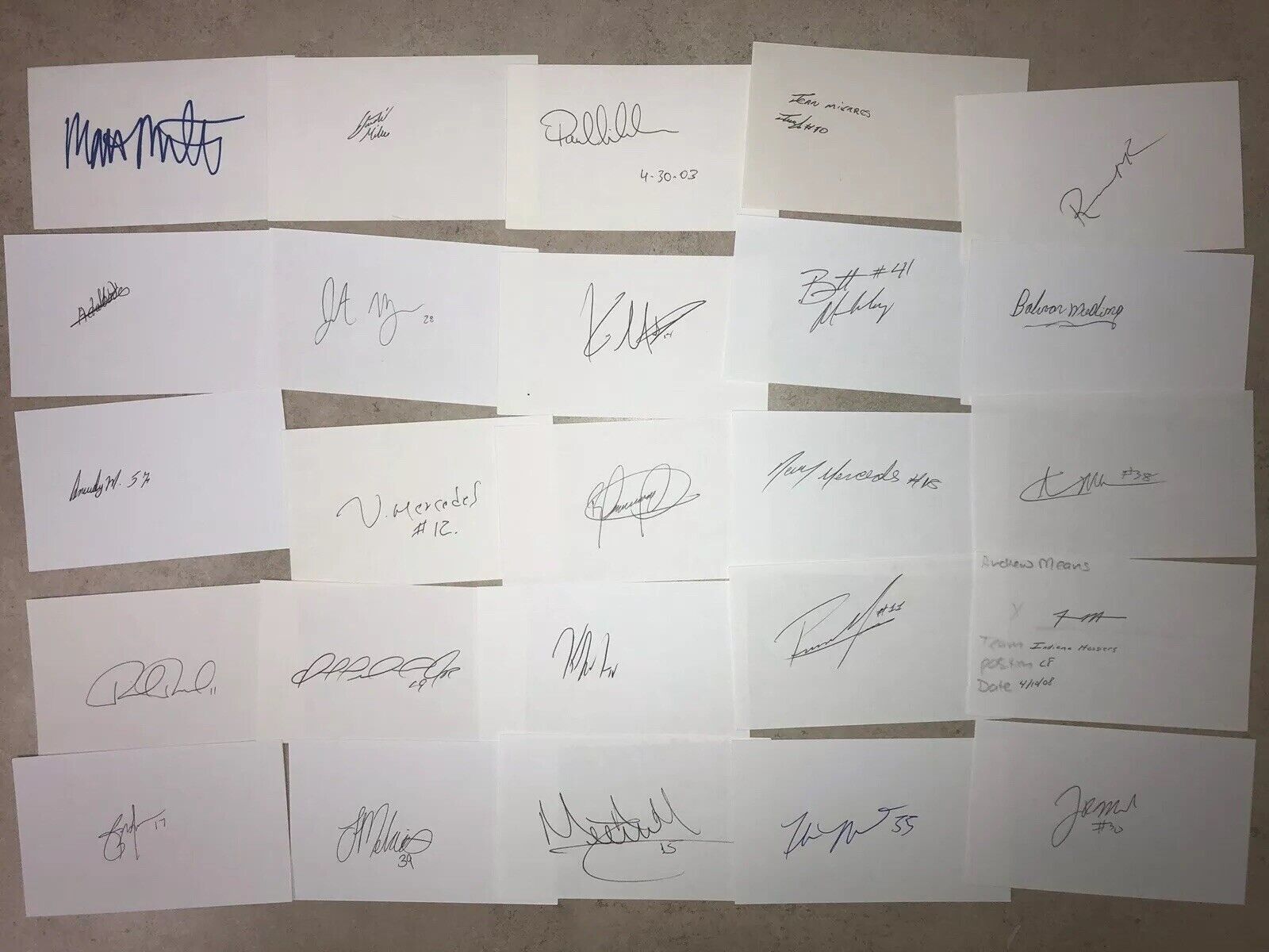 25 DIFFERENT: Baseball, SIGNED 3x5 Index Cards