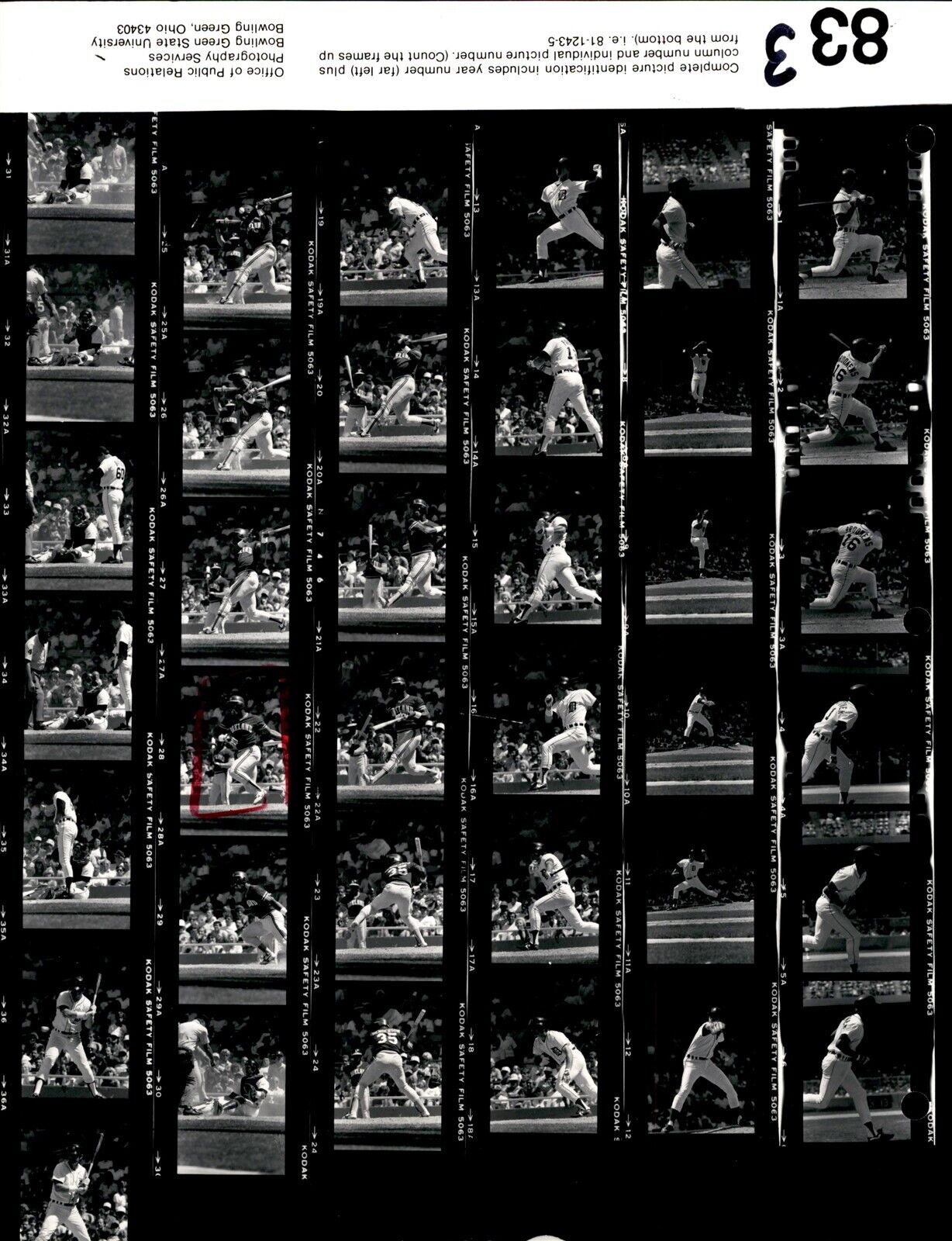LD363 1983 Orig Contact Sheet Photo LANCE PARRISH TIGERS - A\'S RICKEY HENDERESEN