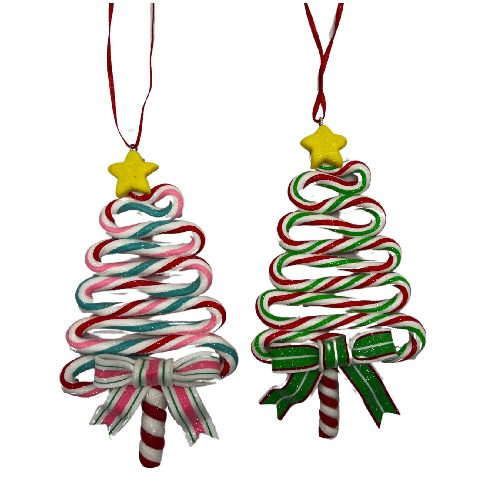 Set of 2 Assorted Clay Shaped Christmas Tree Ornaments, Festive Hanging Ornament