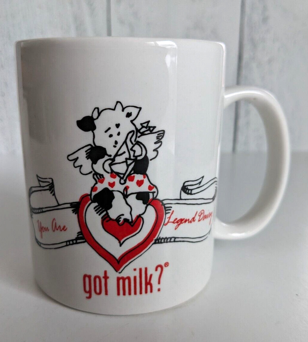 VTG Got Milk? Promo Coffee Mug Valentines Cupid Cow You Are Legend Dairy AA96