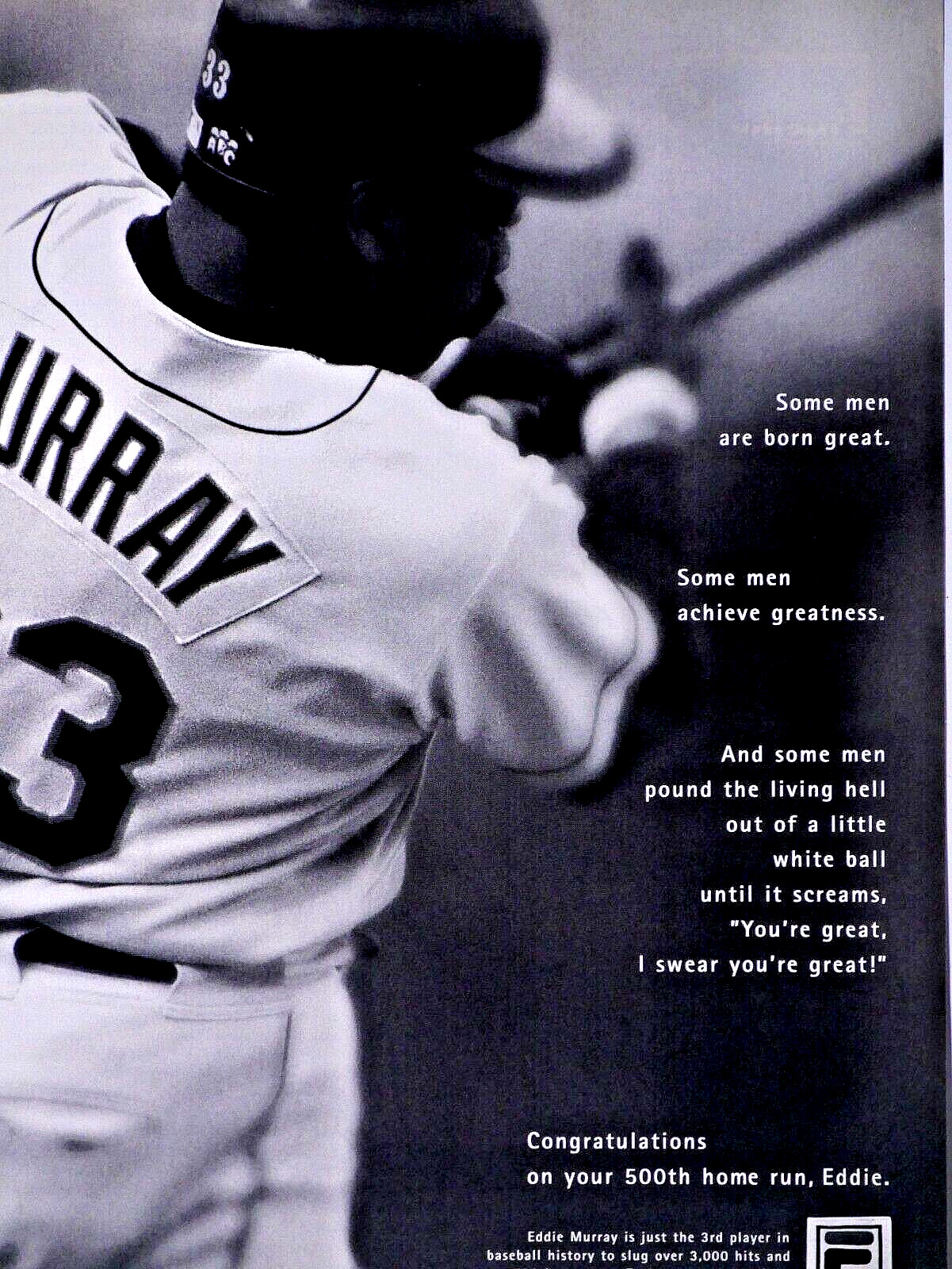 Eddie Murray Baltimore Orioles Fila 500 HRs VTG 1996 Original Print Ad 8.5 x 11\