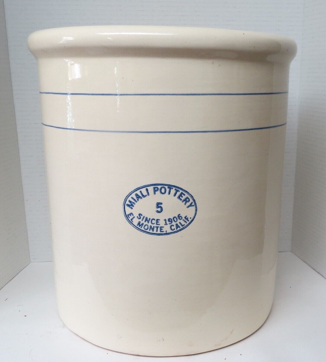 Rare Vintage 5 Gallon Miali Pottery El Monte, CA. Stoneware Crock