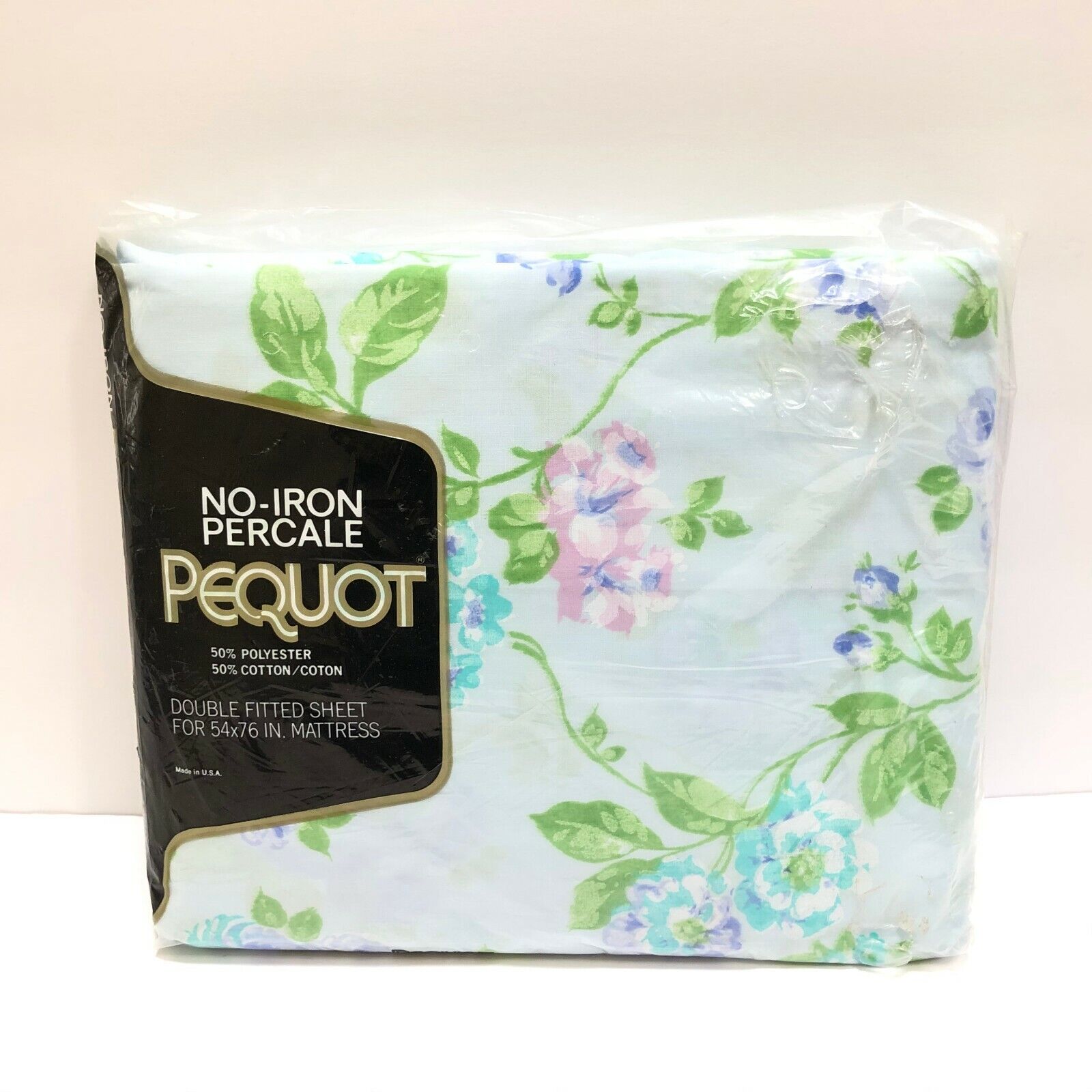 Vintage Pequot Percale Floral Full Double Fitted Bed Sheet Rhapsody NEW NIP NOS