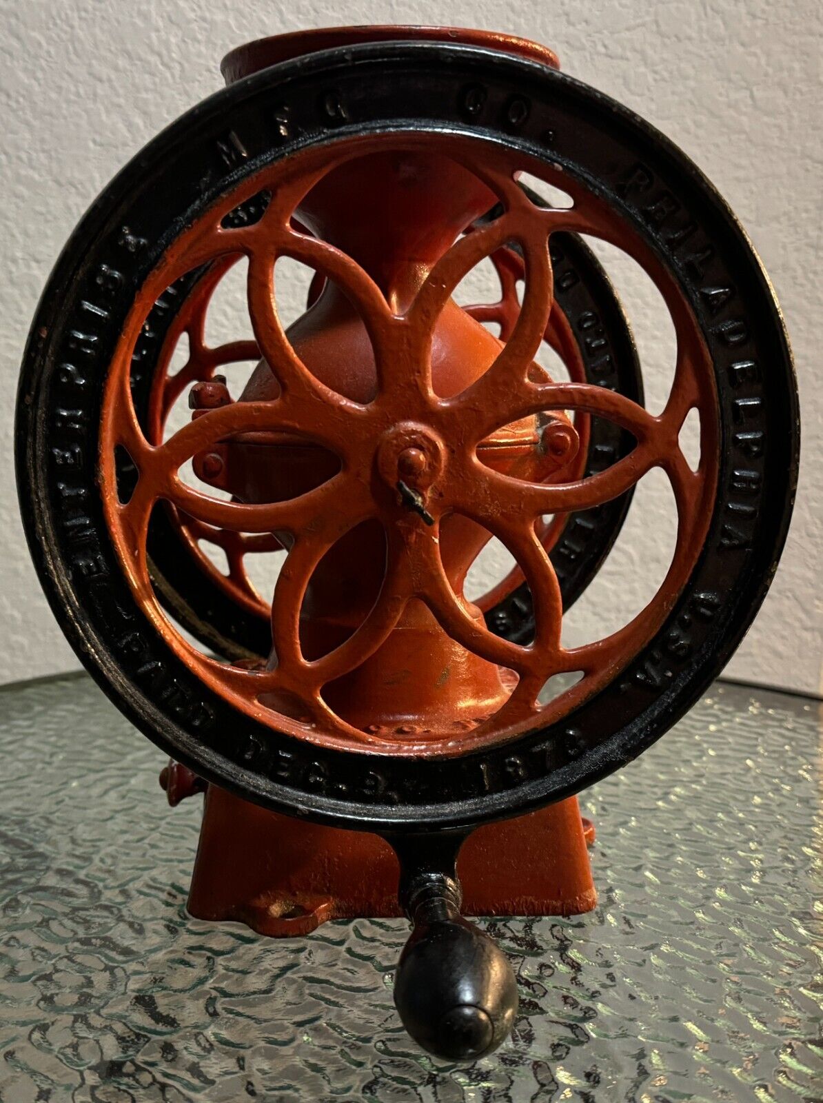 Antique ENTERPRISE MFG CO of Philadelphia Cast Iron, Double Wheel COFFEE GRINDER
