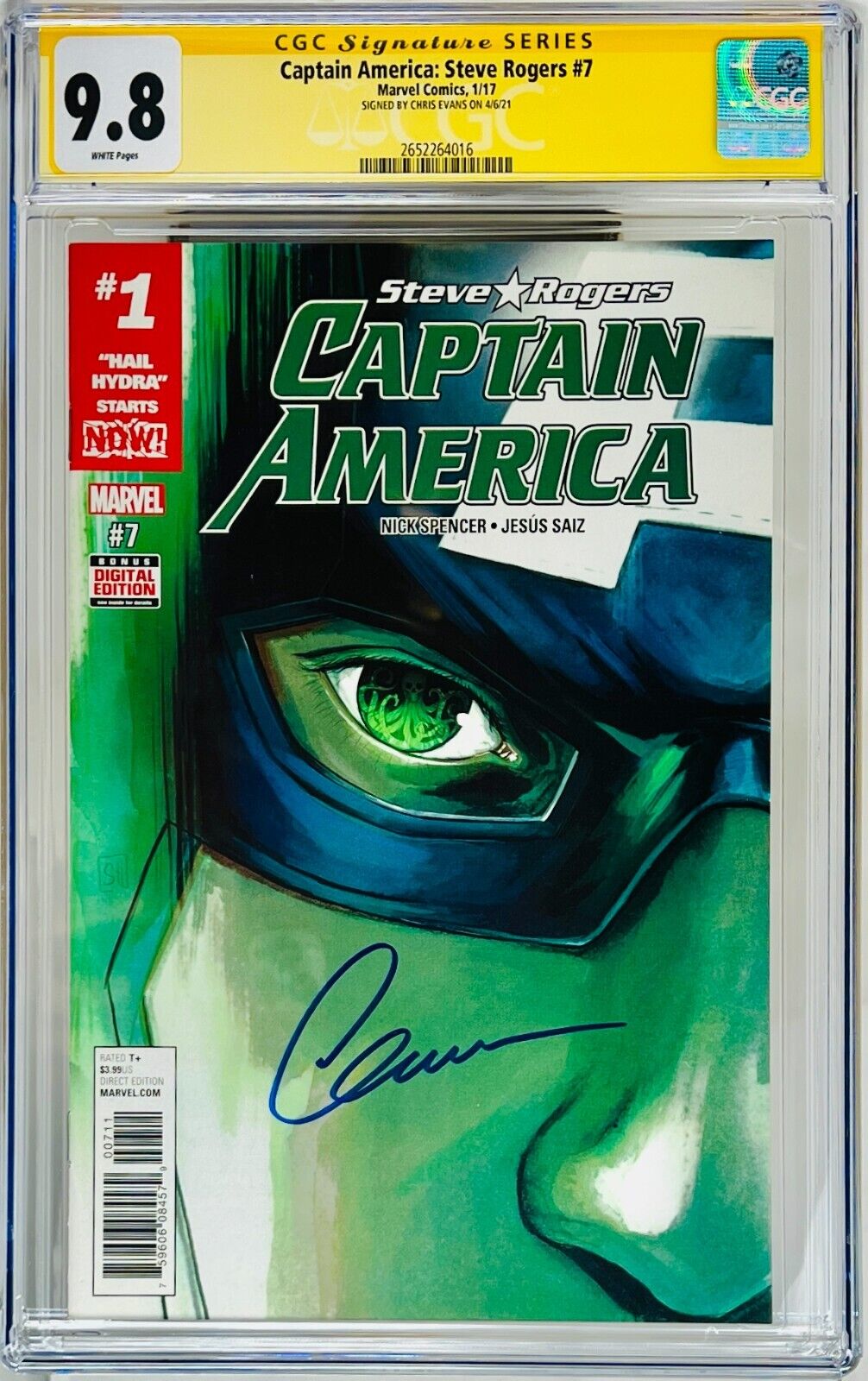 CGC SS Graded 9.8 Captain America: Steve Rodgers #7 Signed by Chris Evans