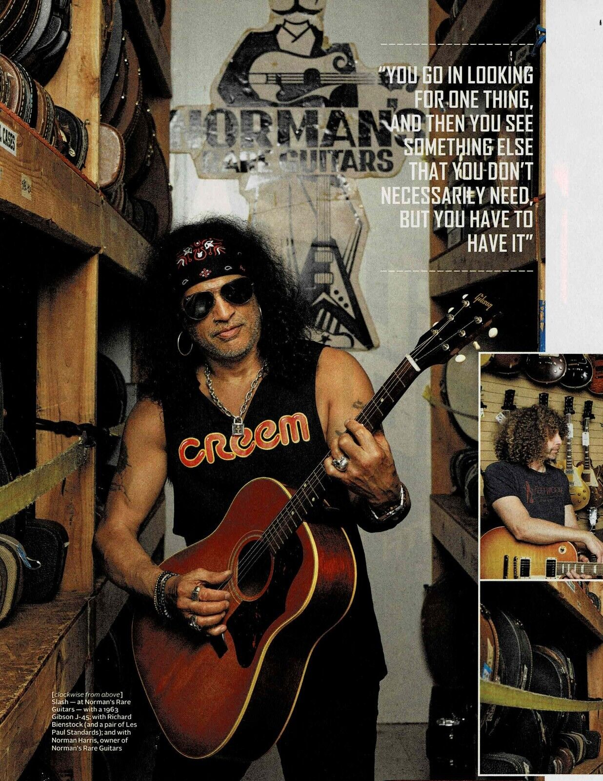 Slash of Guns N\' Roses with a 1963 Gibson J-45 - Music Print Ad Photo - 2022