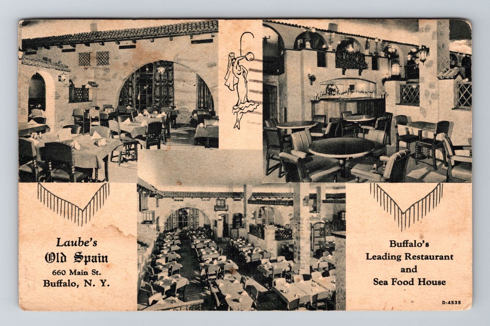 Buffalo NY-New York, Laube\'s Old Spain, Antique, c1931 Vintage Souvenir Postcard