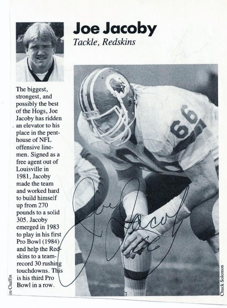 Washington Redskins Joe Jacoby Signed Auto 4x6 Magazine Photo  TOUGH  TD