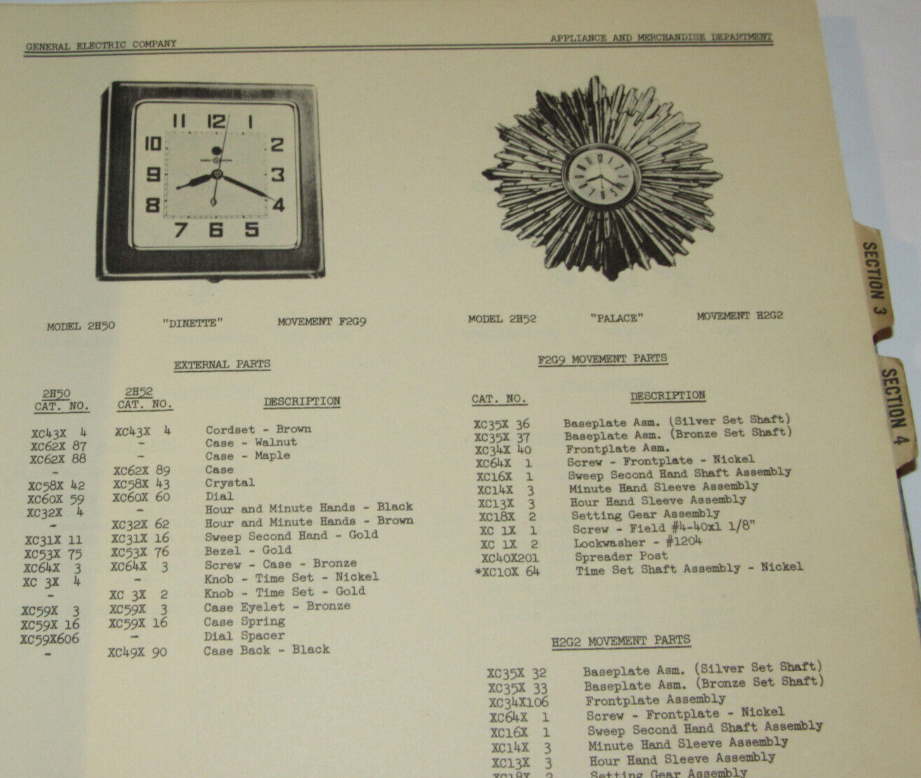 VTG 1950 GENERAL ELECTRIC CLOCKS & PARTS CATALOG EXPLODED MOVEMENT VIEWS/PICS