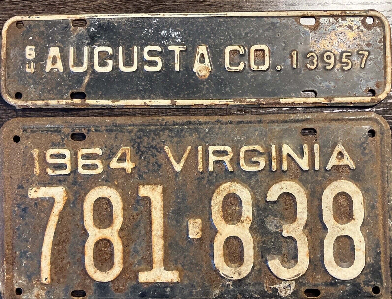 Virginia DMV Vanity License Plate Tag Va Town Tax Topper Augusta 1964 With Plate