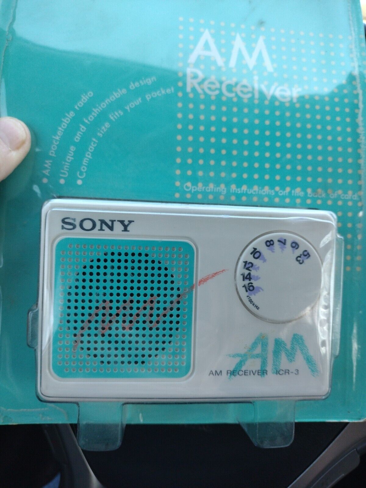 1980s NOS Sony ICR-3 AM Receiver Pocket Compact Radio X10kHz Vintage Handheld