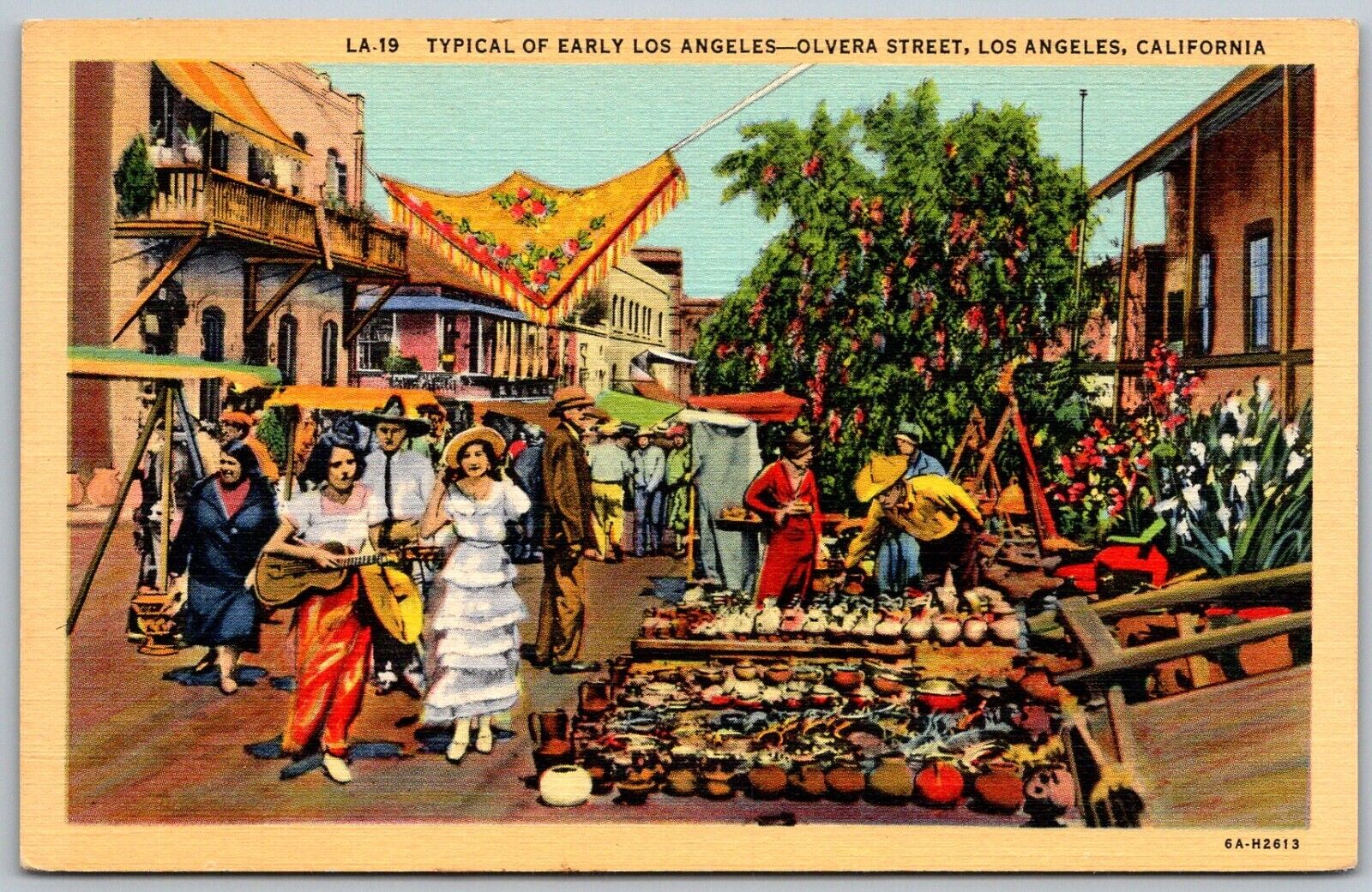 Los Angeles California 1940s Postcard Olivera Street Market Typical Of Early LA