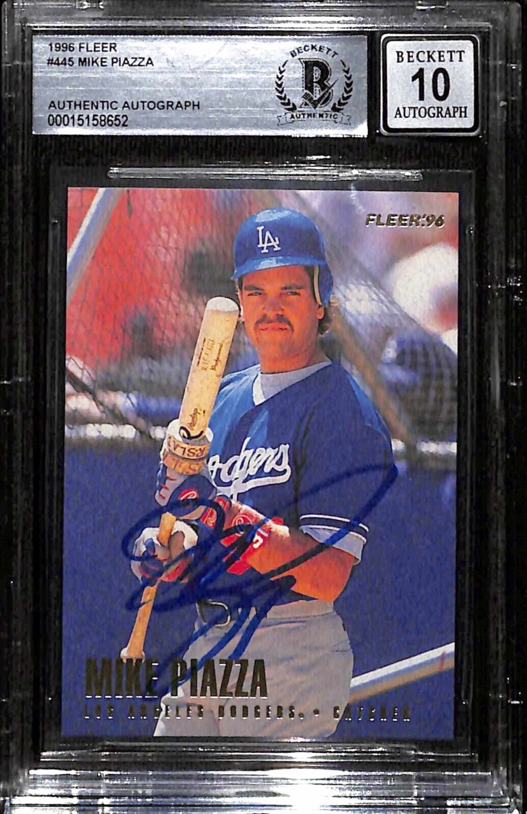 Mike Piazza Signed 1996 Fleer Card Los Angeles Dodgers HOF Auto 10 BECKETT
