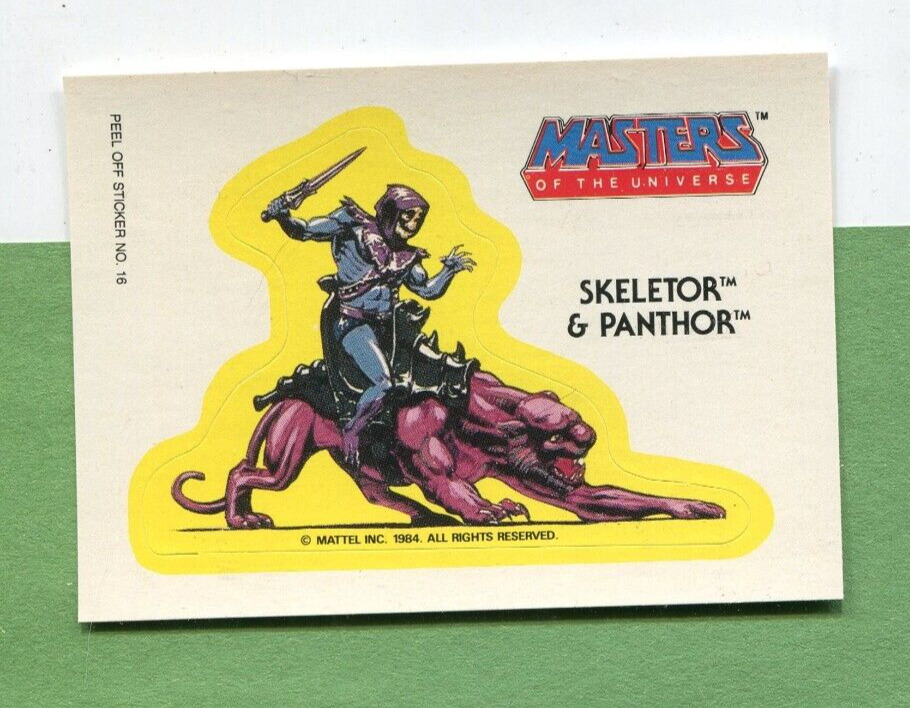 HE-MAN MASTERS OF THE UNIVERSE 1984 TOPPS STICKER CARD #16 SKELETOR & PANTHOR