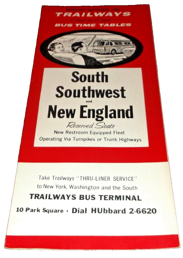 SEPTEMBER 1962 TRAILWAYS SOUTH SOUTHWEST NEW ENGLAND BUS SCHEDULE