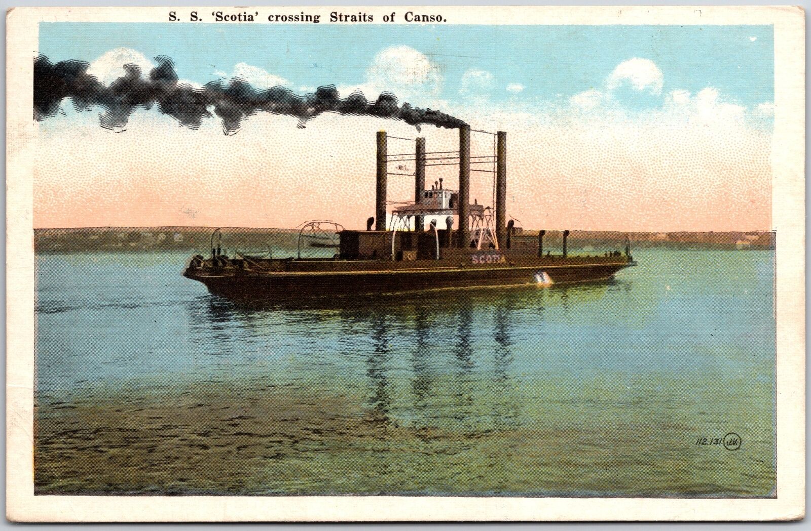 1914 S. S. Scotia Crossing Straits Of Canso Posted Postcard