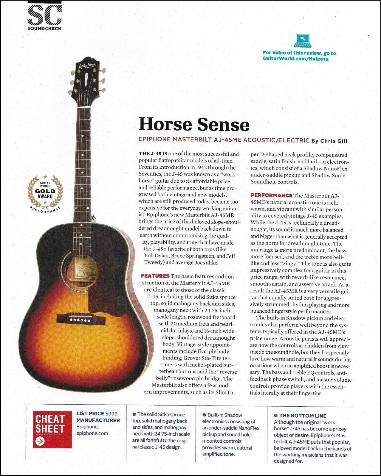 Epiphone Masterbilt AJ-45ME acoustic guitar 8 x 11 sound check review article