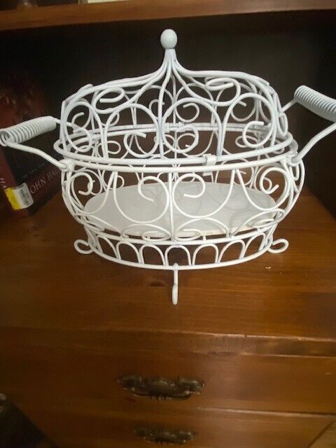 Vintage Metal Wire Birdcage Style Container or Floral Box White
