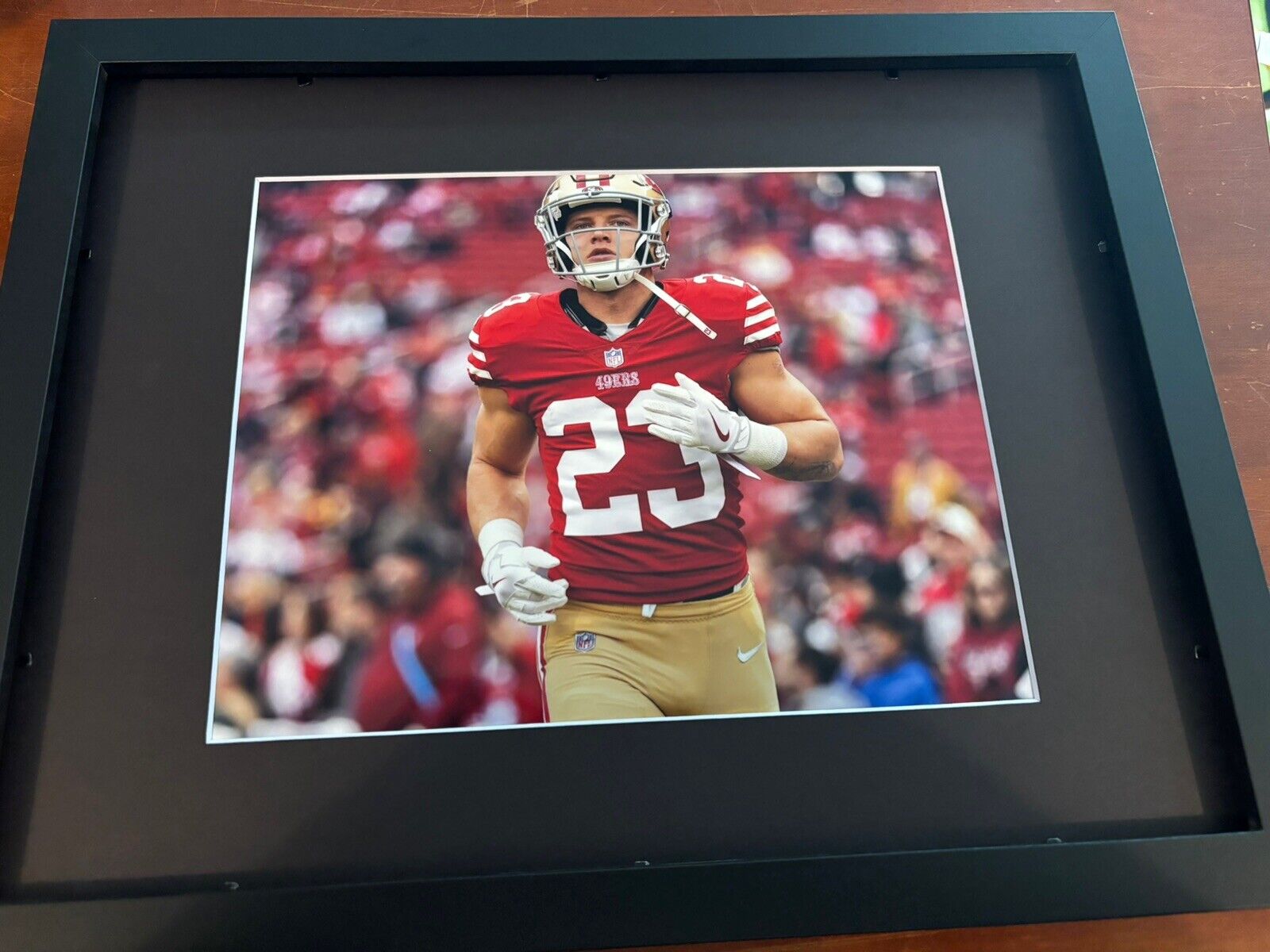 Beautifully Framed And Matted San Francisco 49ers Christian McCaffery 8x10 Photo