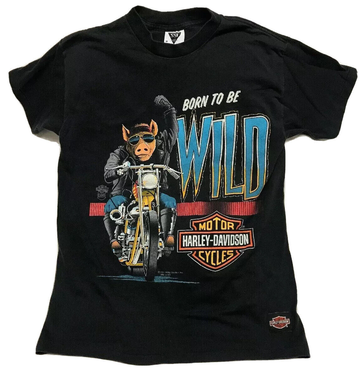 Rare Vintage 1991 Harley Davidson SSI Pig Born To Be Wild T Shirt Size Medium
