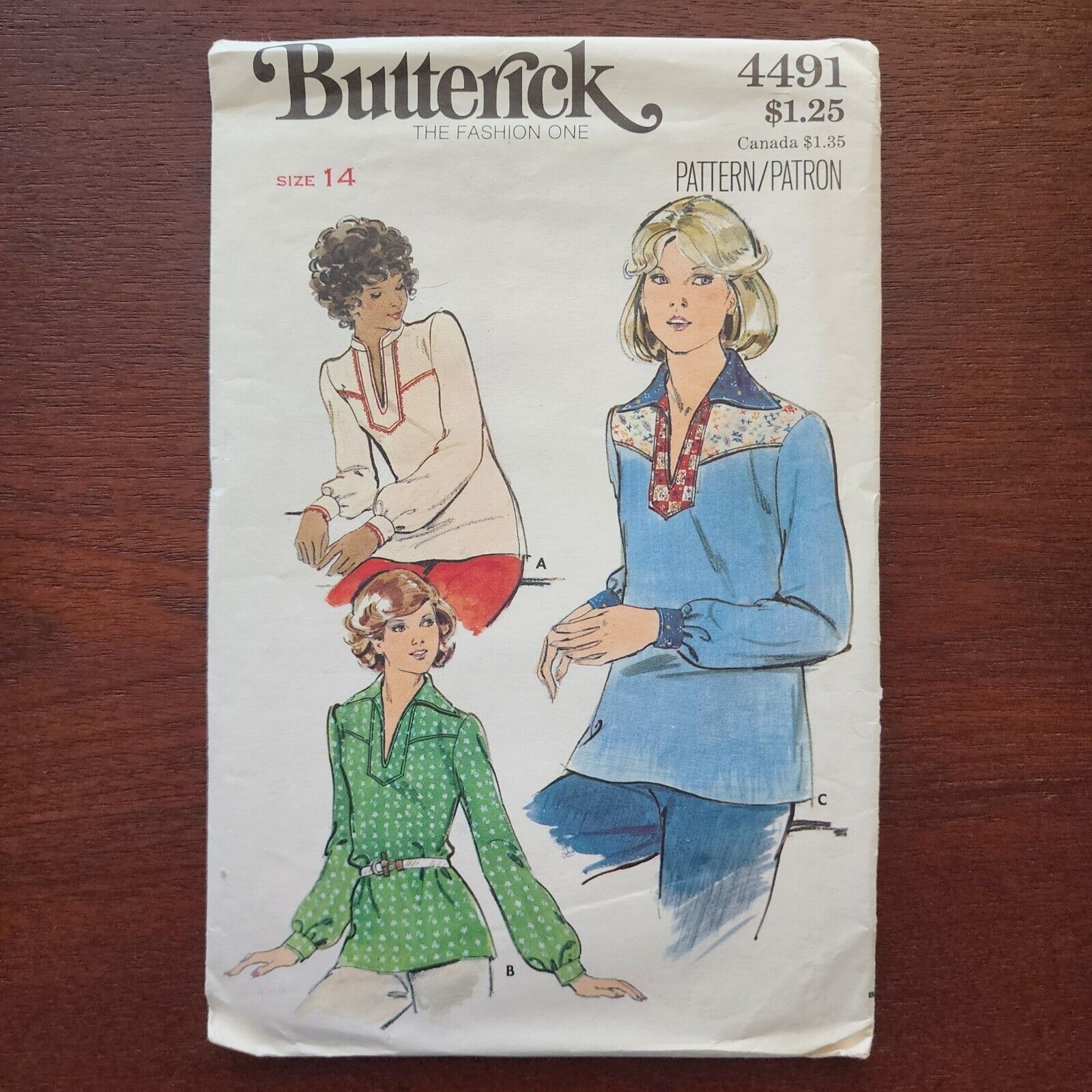Vintage  1970s Butterick 4491 Sewing Pattern Boho Women's Yoked Shirt Sz 12