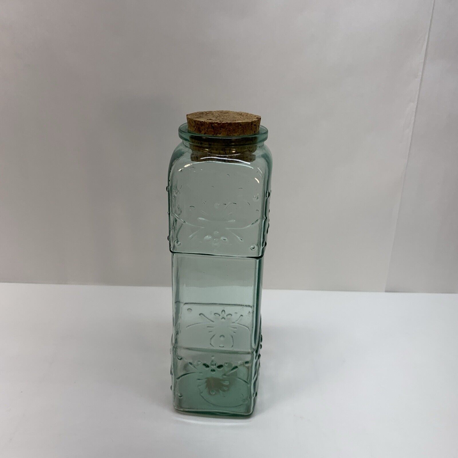 Vintage Green Tint Glass Jar  Canister Canada Embossed Apothecary With Cork Lid