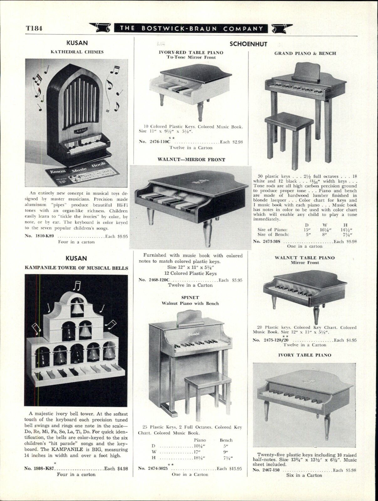 1958 PAPER AD 2 PG Schoenhut Toy Play Piano Walnut Grand Spinet 