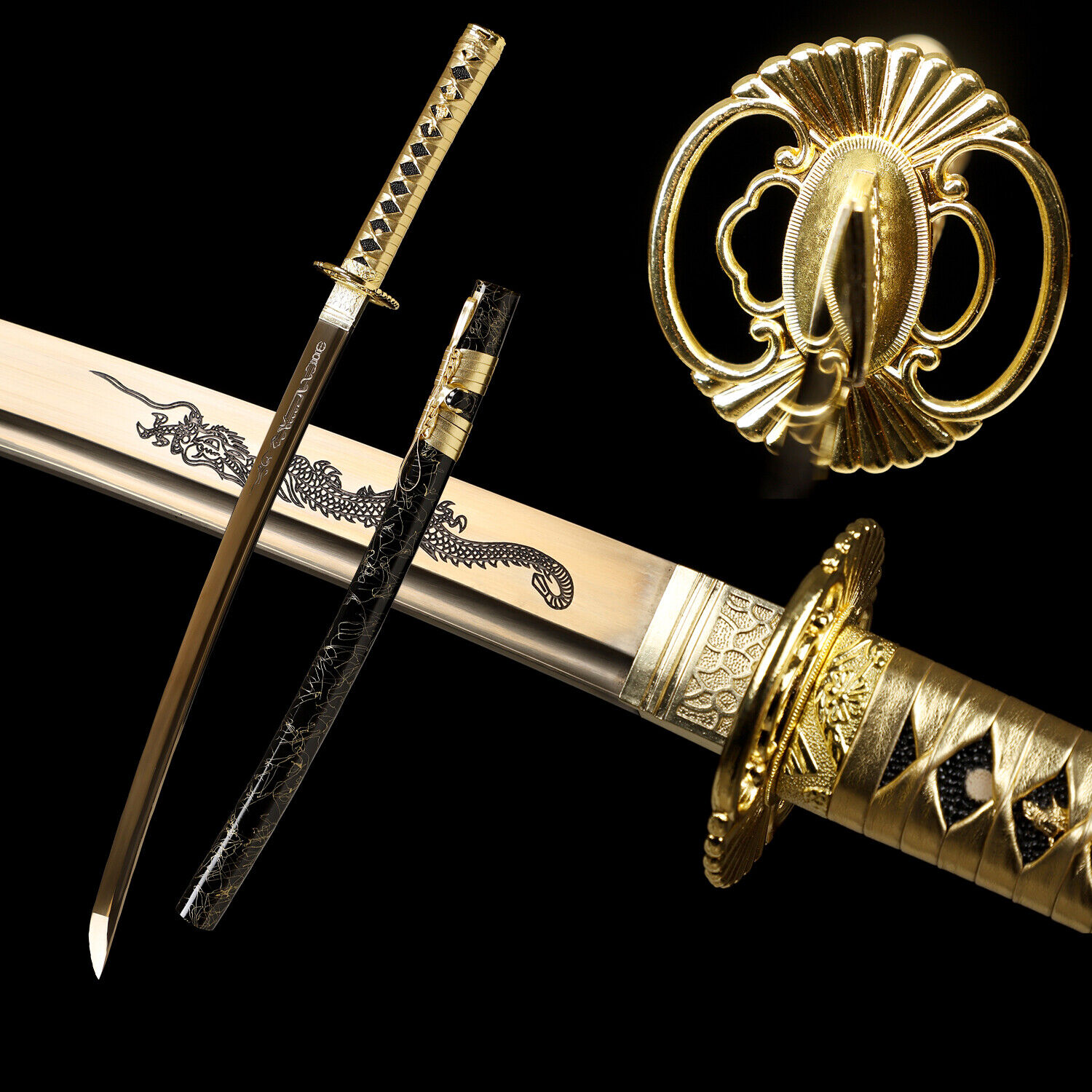 30'' Japanese Sword Wakizashi 1095 Carbon Steel Gold Blade Sharp Full Tang